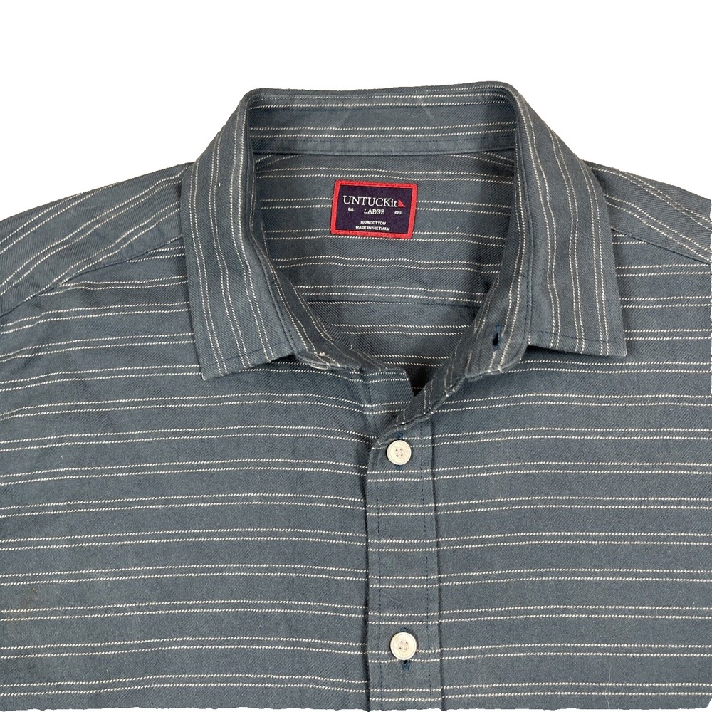 Untuckit Flannel Shirt Men's Large Blue Striped Cotton Casual Cabincore Outdoor‎